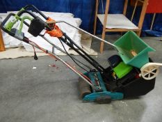 A Black & Decker lawn raker, rotovator and seed spreader.