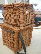 2 old wicker fishing creels.