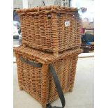 2 old wicker fishing creels.