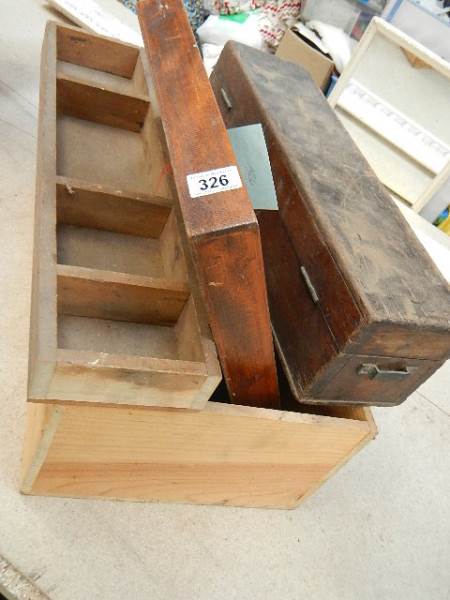 A good selection of wooden boxes and trays including some advertising.