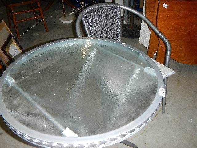 A glass top garden table and 2 chairs,. - Image 3 of 3