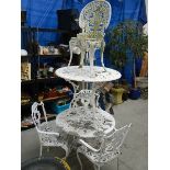 4 cast alloy chairs and 2 tables (80cm diameter)