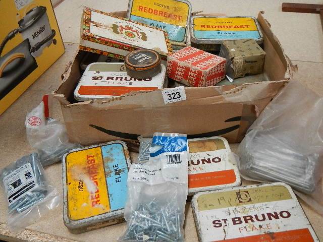 A good selection of vintage tobacco tins mostly containing screws/bolts etc including new.