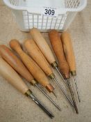 7 fine detail wood turning chisels.