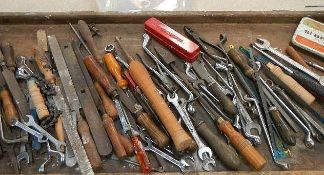 A good selection of engineering tools including files, spanners, Britool, Gordon, Bedford etc.