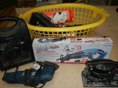 A good lot of power tools including 2 sanders, 'Dremil' style 1/100L, Clarke reciprocating saw 20v.