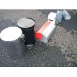 2 pedal bins, a bread bin, scales, electric kettle and mini aircon unit.