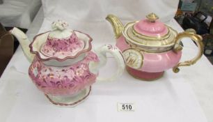 A Victorian lustre teapot and one other.