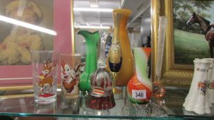 A mixed lot of glass vases, bell, tumblers etc.