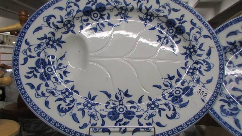 Two blue and white meat platters. - Image 2 of 3