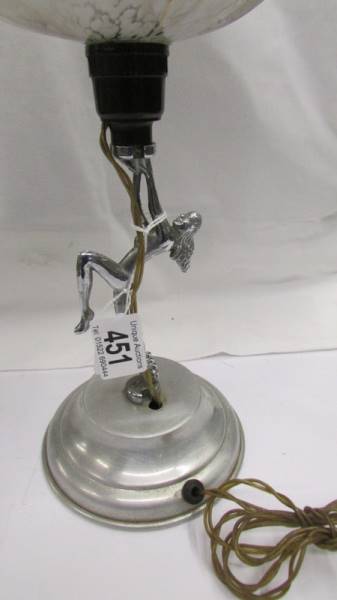 An art deco chrome nude figure table lamp with glass shade. - Image 2 of 3