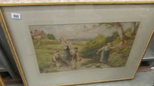 A gilt framed rural scene.