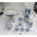 A blue and white coffee pot,