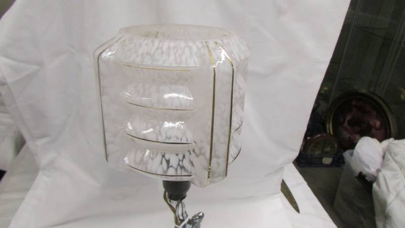 An art deco chrome nude figure table lamp with glass shade. - Image 3 of 3