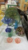 Two carnival glass bowls and other glass ware.