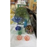 Two carnival glass bowls and other glass ware.