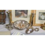 A mixed lot of silver plate including spills, dish, shell dish, milk jug, sugar bowl etc.