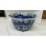 A blue and white bowl.