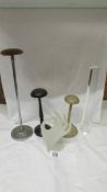 Three Edwardian hat stands, an acrylic hat stand and an acrylic hand shaped ring stand.