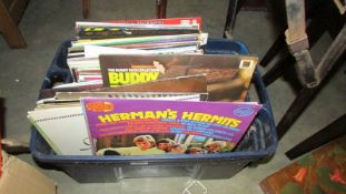 A box of LP records.