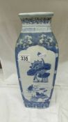 A blue and white vase, 37 cm tall.