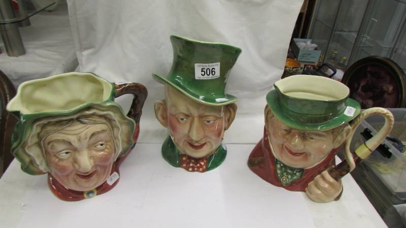 Three Beswick character jugs - Macawber a/f, Tony Weller and Sarey Gamp (both in good condition).