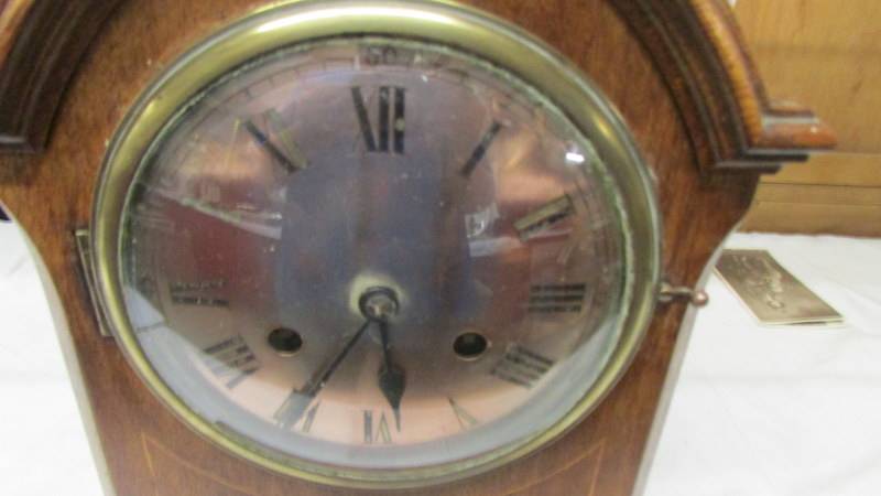 A mahogany inlaid eight day mantel clock. - Image 2 of 4