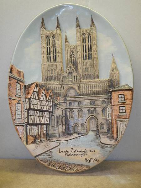 An oval wall plaque depicting Lincoln Cathedral signed Roy Fisk and another Lincoln wall plaque. - Image 2 of 6