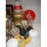 A mixed lot of glass lamp shades, lamp wicks etc.