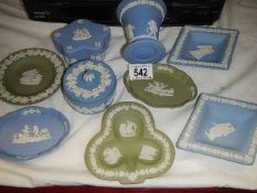 A mixed lot of Wedgwood blue and green Jasper ware.