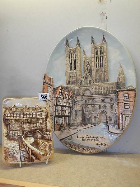 An oval wall plaque depicting Lincoln Cathedral signed Roy Fisk and another Lincoln wall plaque. - Image 6 of 6