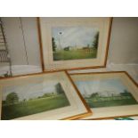 Three framed and glazed stately home scenes.