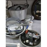 A mixed lot of enamel and other kitchen ware.