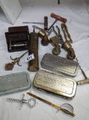 A mixed lot including vintage razors, corkscrews etc.