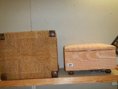 A rush seated stool and a sewing box.