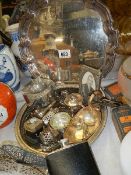 A mixed lot of silver plate including rare cigar ashtray, tray etc.