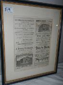 A framed and glazed newspaper advertisement page.