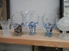 A mixed lot of glass baskets, vases etc.