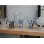 A mixed lot of glass baskets, vases etc.