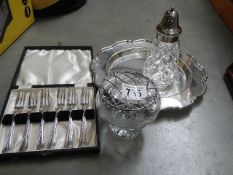 A box of assorted silver plate.