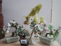 A mixed lot including 'onyx' animals, bonzai ornaments etc.