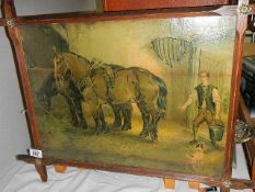 A 19th century oak framed and glazed stable scene.