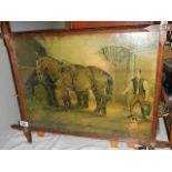 A 19th century oak framed and glazed stable scene.