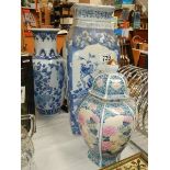 Two blue and white vases and a ginger jar.