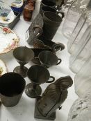 A mixed lot of antique metalware including an unusual model of a Medieval torcher implement.