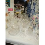 Two glass bells, a vinegar bottle and other cut glass items. Collect only.