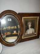 An oval mirror and a study of a young lady.