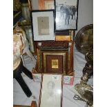 A large lot of old picture frames and a pencil drawing.