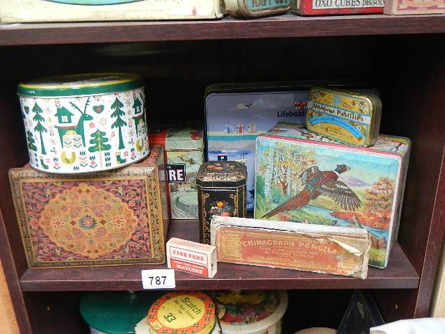 Four shelves of assorted collector's tins. - Image 3 of 5