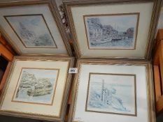 Four framed and glazed limited edition prints of scenes in Cornwall - Mevagissey, Padstow,